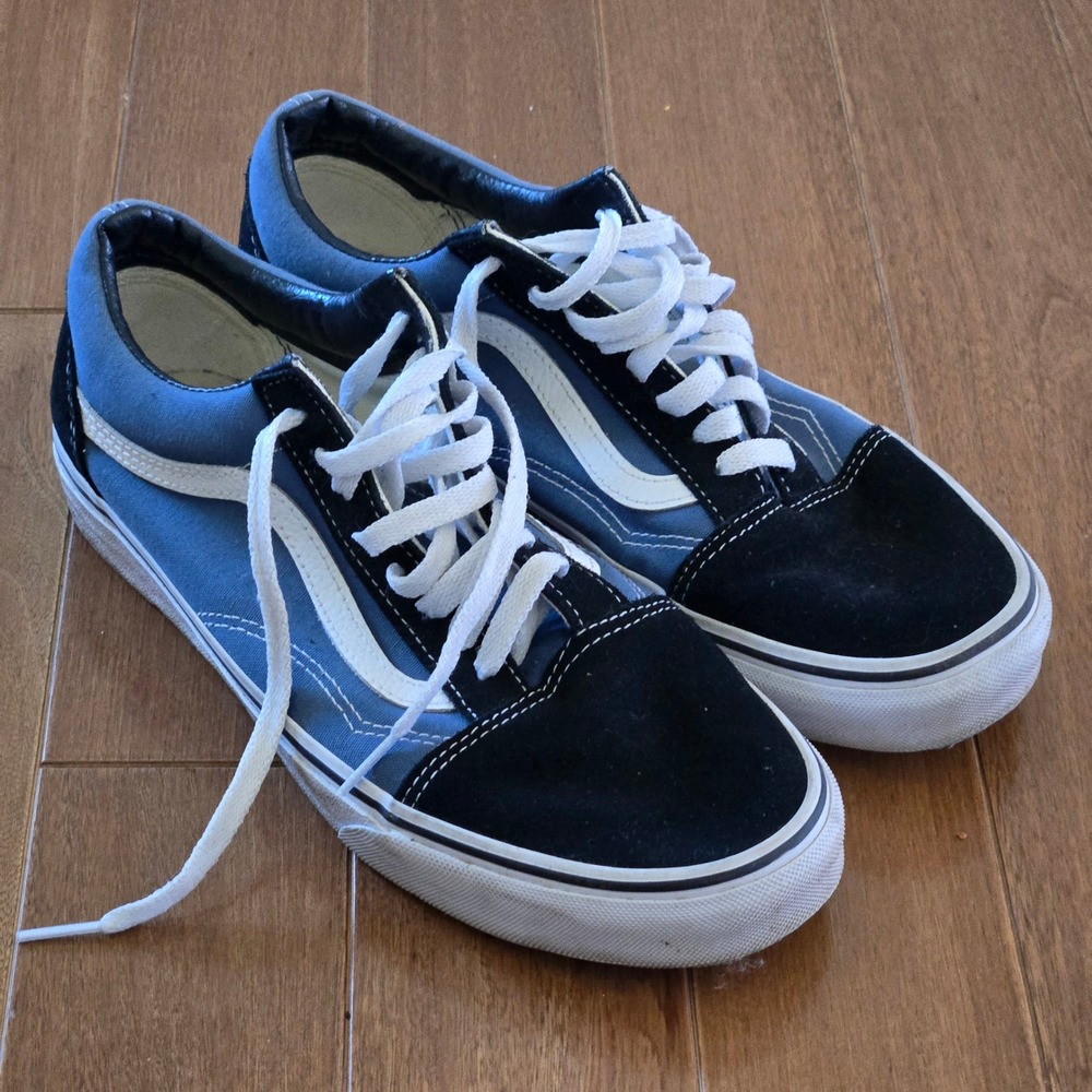 Vans Old Skool Blue Black Suede Canvas Skate Shoes Womens 10 Mens 8.5 Low Top